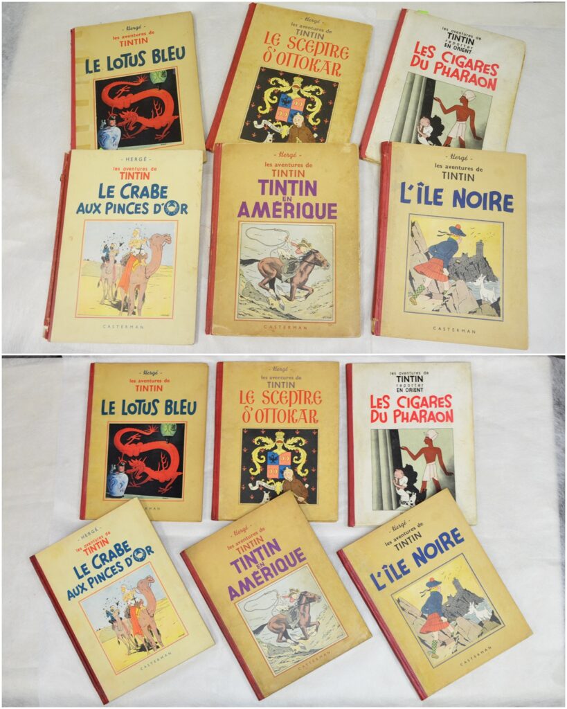 Avant / Après restauration de ces pièces de collection des albums de Tintin.